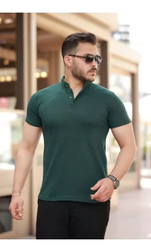 Erkek Hakim Yaka Dokuma Pamuklu Kumaş Kısa Kollu T-shirt