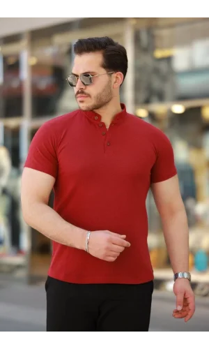 Erkek Hakim Yaka Dokuma Pamuklu Kumaş Kısa Kollu T-shirt