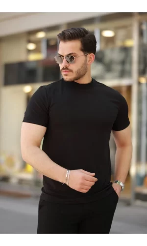 Erkek Ince çizgi Dokulu Kısa Kollu T-shirt