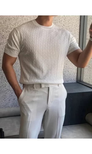 Erkek Kısa Kollu Bisiklet Yaka Triko Bluz