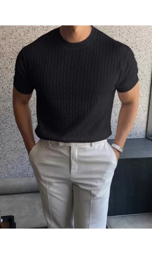 Erkek Kısa Kollu Bisiklet Yaka Triko Bluz