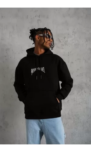 Luz&Pos Erkek Kordon İpli Baskılı Kapüşonlu Sweatshirt - Siyah
