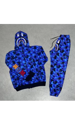Erkek Nakış İşlemeli Bape Eşofman Takım - Mavi