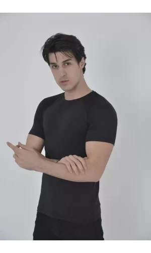 Luz&Pos Erkek Omuz Fileli Slim Fit T-shirt - Siyah