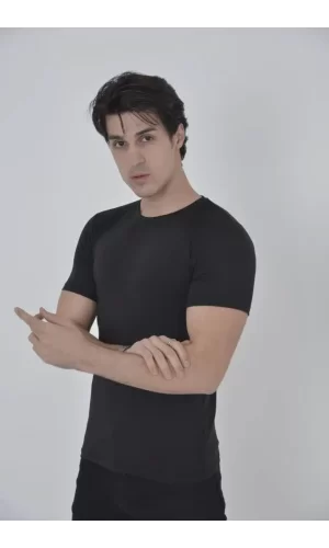 Erkek Omuz Fileli Slim Fit T-shirt - Siyah