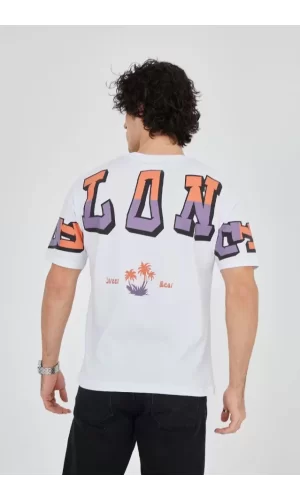 Erkek Ön Ve Arka Baskılı T-Shirt - Beyaz
