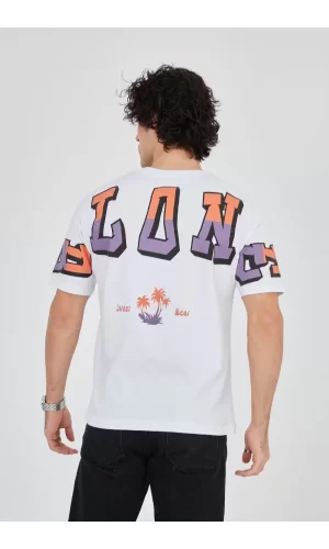 Luz&Pos Erkek Ön Ve Arka Baskılı T-shirt - Beyaz