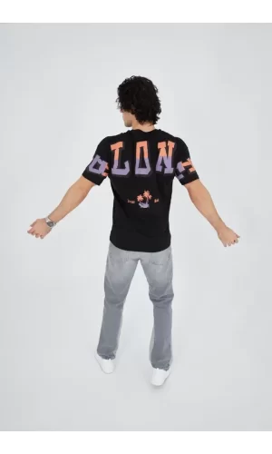 Erkek Ön Ve Arka Baskılı T-Shirt - Siyah