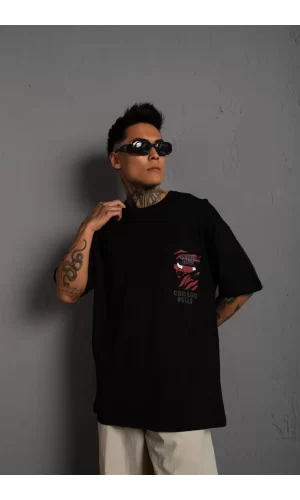 Luz&Pos Erkek Sırt Baskılı A Kalite Oversize T-shirt - Siyah