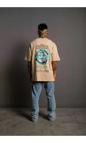 Luz&Pos Erkek Sırt Baskılı t-shirt - Bej