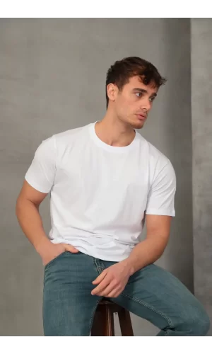 Erkek Slim Fit Bisiklet Yaka %100 Pamuk Dar Kesim Basic Tişört