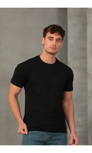 Erkek Slim Fit Bisiklet Yaka %100 Pamuk Dar Kesim Basic Tişört