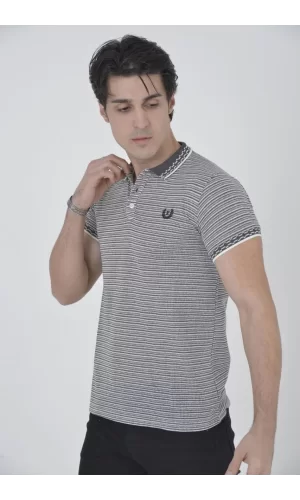 Luz&Pos Erkek Yakalı Slim Fit Dokuma T-shirt - Beyaz