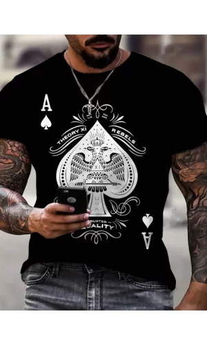 Erkekkısa Kollu Yuvarlak Yaka Desenli Viskon T-shirt