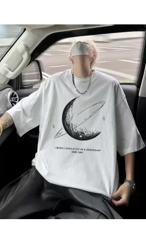 Luz&Pos Erkekler İçin Siyah Tişört Grafik Genç Emo Vintage Gotik Rahat Büyük Beden Kısa Kollu Tişört Giysi Üst - Beyaz
