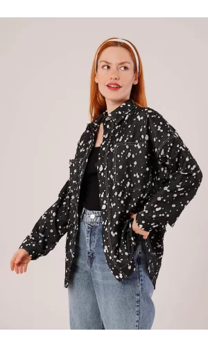 Eskitme Görünümlü Denim Siyah Gömlek