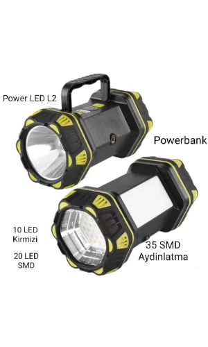 F-262 Yeni Güçlü Çift Taraflı Taşınabilir Spot Ve Işıldak Usb Powerbank Şarjlı Fener