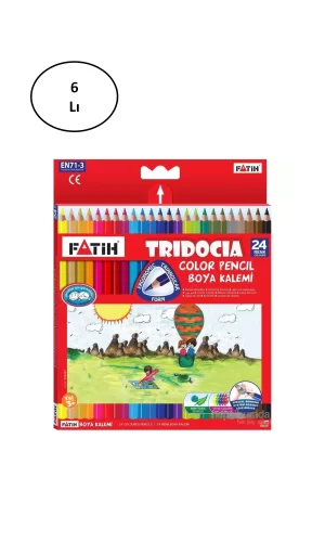 Fatih Üçgen Kuru Boya Kalemi 24 Renk Tam Boy Tridocia 6lı