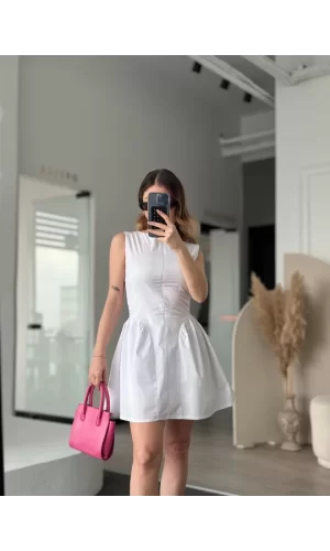Luz&Pos Fermuar Detaylı Mini Elbise - Beyaz