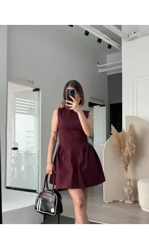 Luz&Pos Fermuar Detaylı Mini Elbise - Kahve