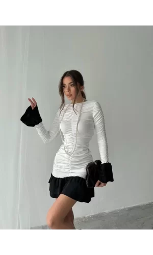 Fırfır Detaylı Drapeli Mini Elbise