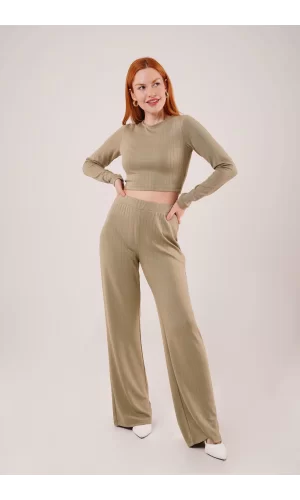 Fitilli Bluz Ve Pantolon Yeşil İkili Takım