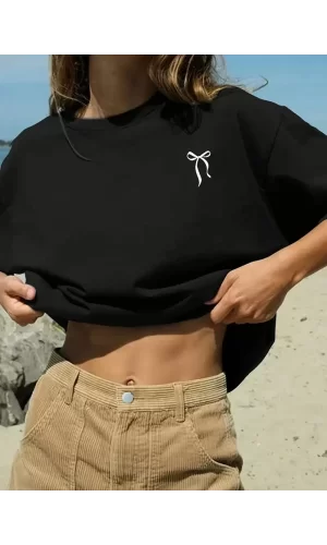Luz&Pos Fiyonk Ön Arka Baskılı Siyah Oversize Unisex Kısa Kol T-shirt- Siyah