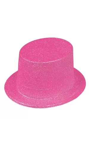 Floresan Pembe Renk Simli Uzun Fötr Melon Şapka 12 Cm