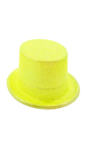 Floresan Sarı Renk Simli Uzun Fötr Melon Şapka 12 Cm