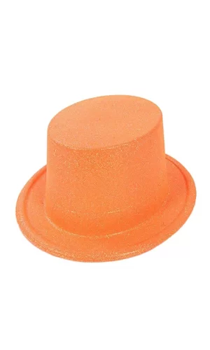 Floresan Turuncu Renk Simli Uzun Fötr Melon Şapka 12 Cm