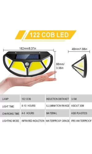 Fonksiyonel Sensörlü 102 Ledli Solar Bahçe Lambası