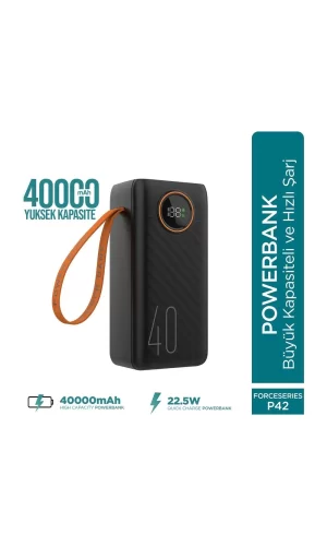 Force P42 40000mah 22.5w Hızlı Şarj Cihazı - Dahili Kablolu  - Fast Powerbank  - Dijital Ekran - Taşınabilir Şarj Cihazı