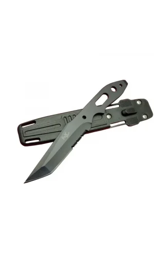 Fox A13 Siyah, Testereli Outdoor Kamp Bıçak 22 Cm - Komple Metal, Kılıflı