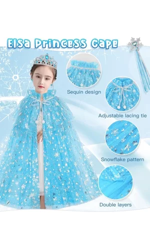 Frozen Elsa Pelerin Taç Asa Ve Eldiven Seti 80 Cm