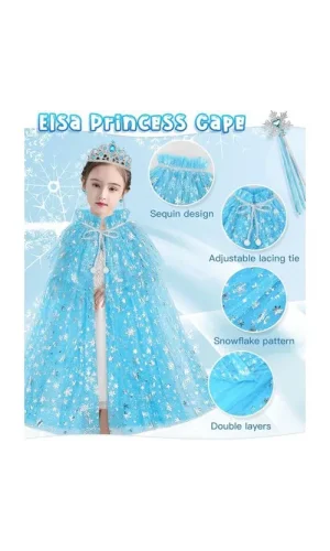 Frozen Elsa Pelerin Taç Asa ve Eldiven Seti 80 cm
