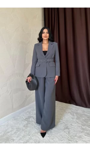 Füme Cep Kapaklı Ve Kemerli Ceket