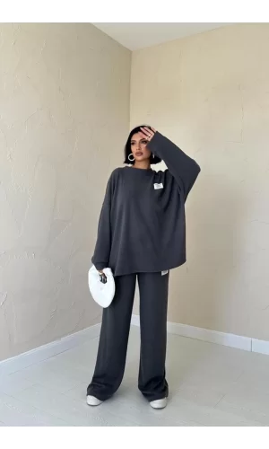 Füme Klasik Fitilli Kazak Ve Pantolon Takım