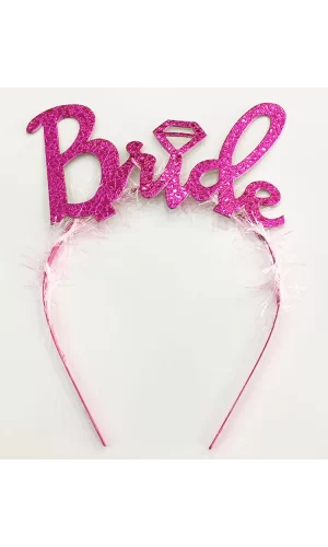 Fuşya Renk Bekarlığa Veda İtalik Yazı Alyanslı Bride Taç
