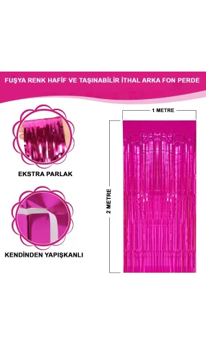 Fuşya Renk Ekstra Metalize Parlak Saçaklı Arka Fon Perde İthal A Kalite 1x2 Metre