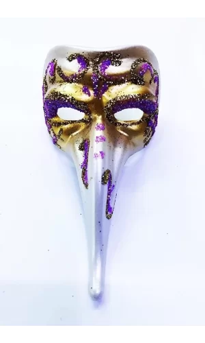 Fuşya Renk İşlemeli Seramik Malzemeden İmal Venedik Uzun Maske Magnet