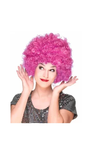 Fuşya Renk Kıvırcık Afro Bonus Peruk Saç Parti Peruğu