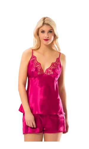Fuşya Saten Babydoll Şortlu Takım - 297