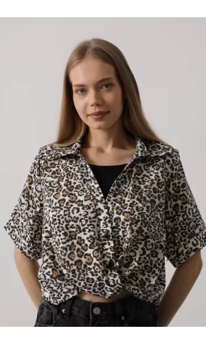 Garnili Leopar Desen Gömlek - Leopar