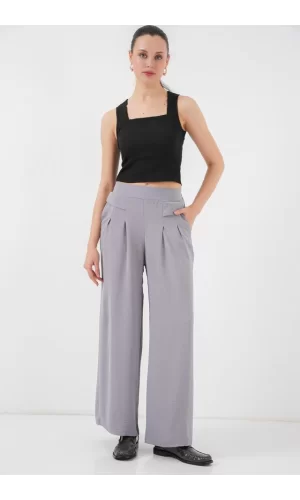 Geniş Paça Pileli Pantolon 6718 - Gri