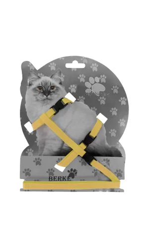 Gezdirme Kayışlı Dokuma Kedi Göğüs Tasma Seti 20*32-120 cm Sarı