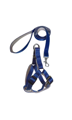 Gezdirme Kayışlı Dokuma Köpek Göğüs Tasma Seti 32*47-110 cm Mavi