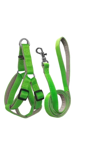 Gezdirme Kayışlı Dokuma Köpek Göğüs Tasma Seti 52*73-110 cm Neon Yeşil
