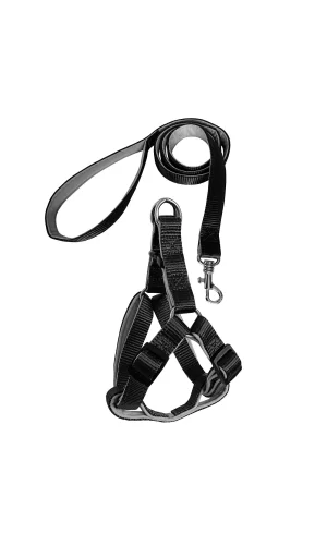 Gezdirme Kayışlı Dokuma Köpek Göğüs Tasma Seti 52*73-110 cm Siyah