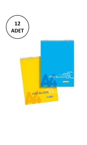 Gıpta A4 Bloknot Pro-Block Spiralli Karton Kapak Kareli 40 Yaprak 12 Adet