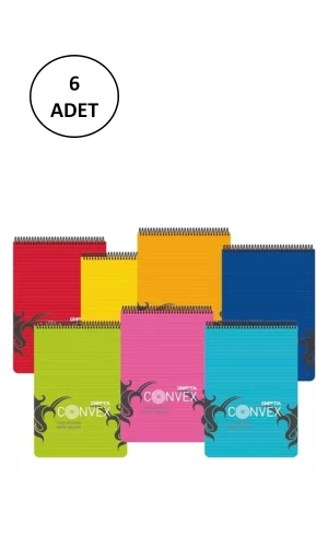 Gıpta A5 Bloknot Convex Spiralli Plastik Kapak Çizgili 100 Yaprak 6 Adet